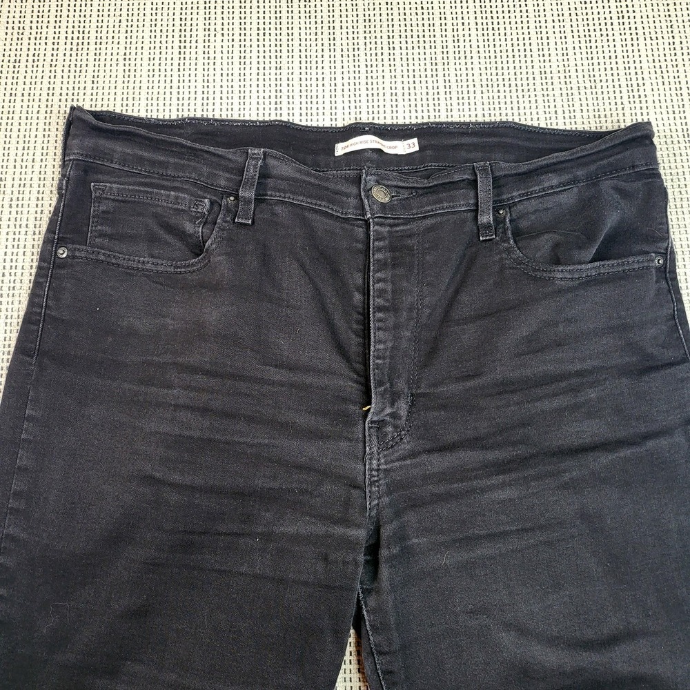 Levis 724 High Rise Straight Jeans Womens 33 Black Crop Ankle Denim Dark Wash